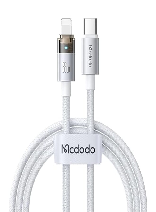 Mcdodo Fast Charging Cable - CA-6940 - With Indicator Lighting and 36W Display - Supports Type C to Lightning - White
